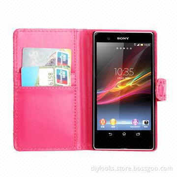Crocodile Texture Leather Case with Holder/Credit Card Slots, for Sony Xperia Z/L36H (Magenta)